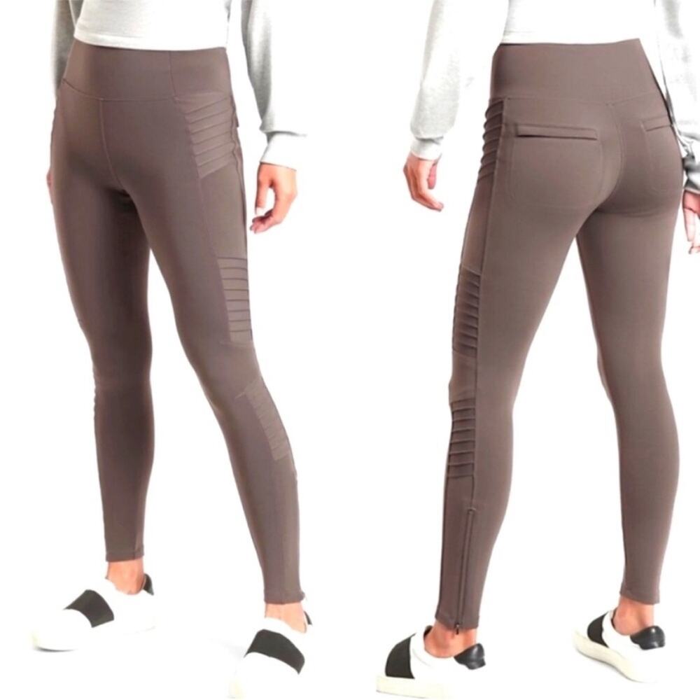 Athleta High Rise Delancy Moto Tight Legging Coffee‎ House Sz M #598323